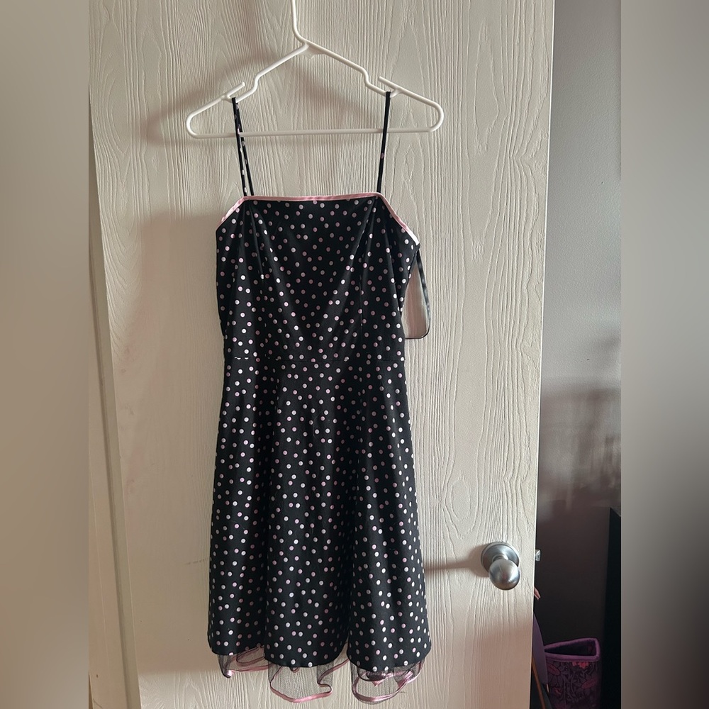 Steppin' Out Black Dress with Pink Polka Dots retro style